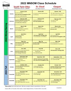 Class Schedule – Minnesota School of Ministry